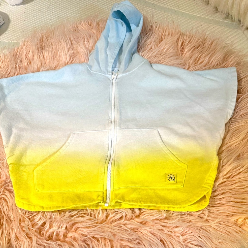 Free Assembly Blue and Yellow Ombre Hooded Poncho